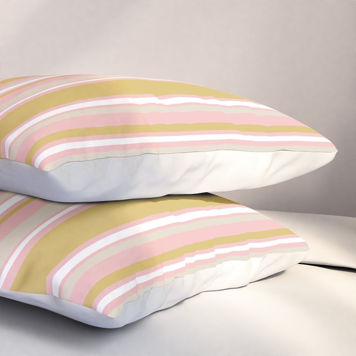 Splendid Stripes - Retro Modern Stripe Pattern in Gold, Pink, White, and Mushroom Pillow Sham Gallery Image 3