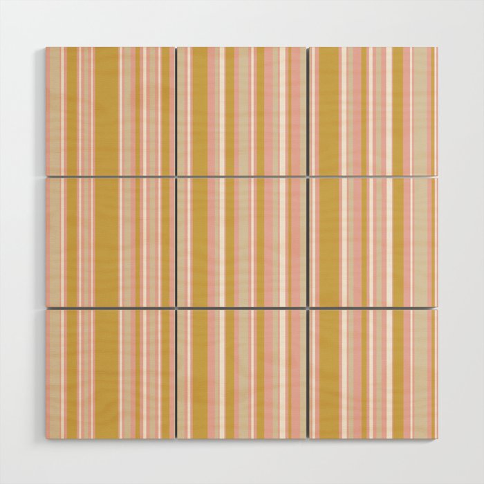Splendid Stripes - Retro Modern Stripe Pattern in Gold, Pink, White, and Mushroom Wood Wall Art Gallery Image 1