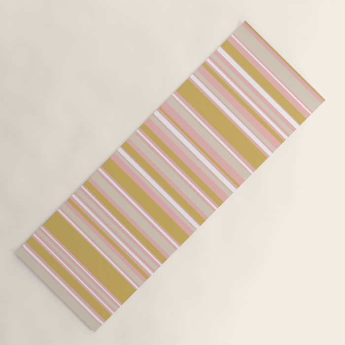 Splendid Stripes - Retro Modern Stripe Pattern in Gold, Pink, White, and Mushroom Yoga Mat Gallery Image 1
