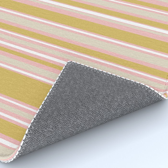 Splendid Stripes - Retro Modern Stripe Pattern in Gold, Pink, White, and Mushroom Rug Gallery Image 4
