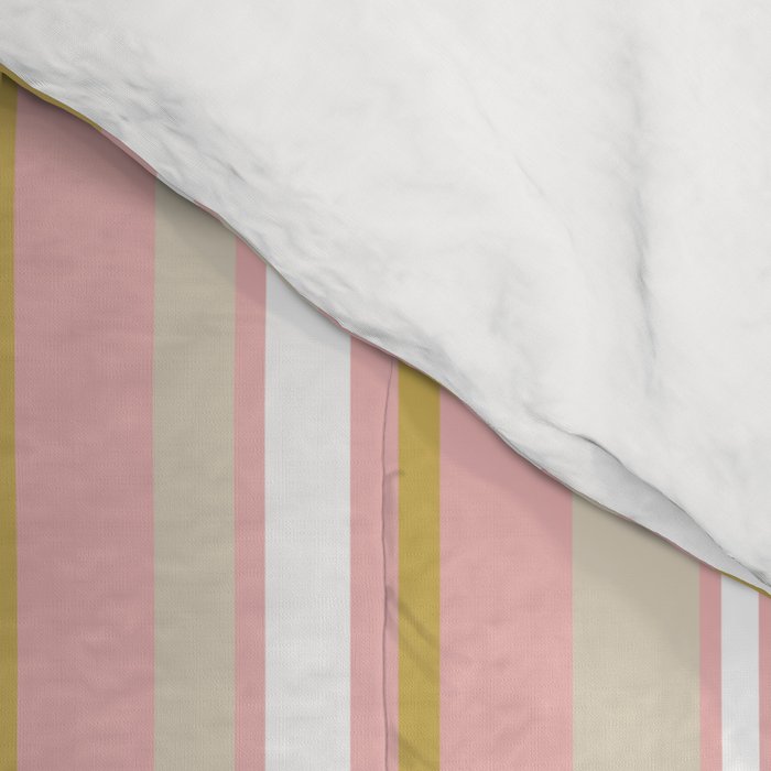Splendid Stripes - Retro Modern Stripe Pattern in Gold, Pink, White, and Mushroom Comforter Gallery Image 4