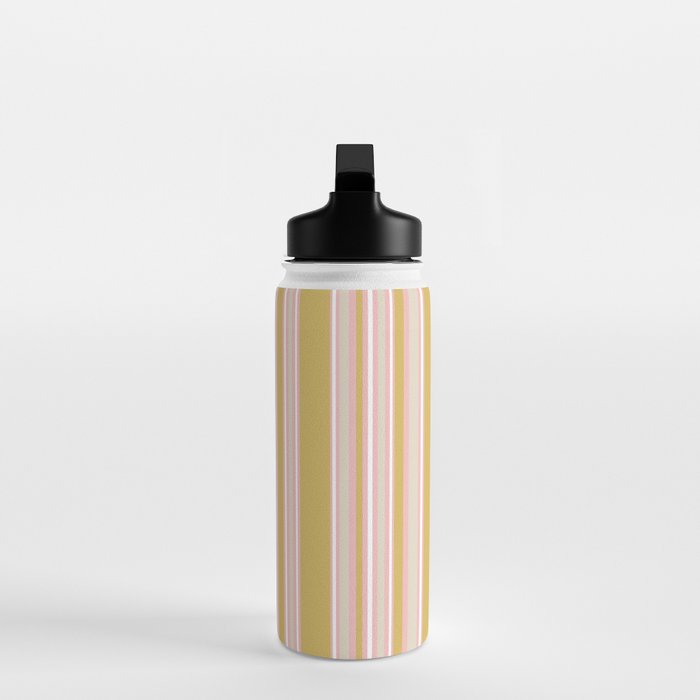 Splendid Stripes - Retro Modern Stripe Pattern in Gold, Pink, White, and Mushroom Water Bottle Gallery Image 3