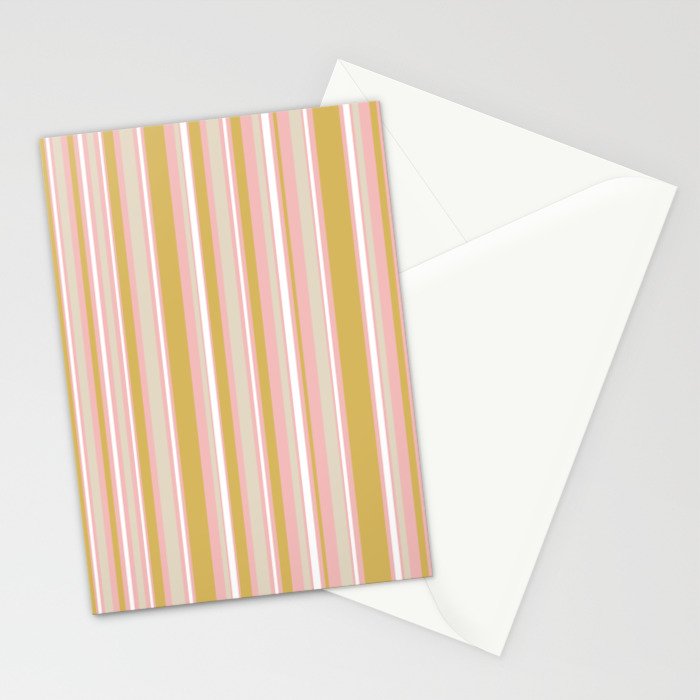 Splendid Stripes - Retro Modern Stripe Pattern in Gold, Pink, White, and Mushroom Stationery Card Gallery Image 2