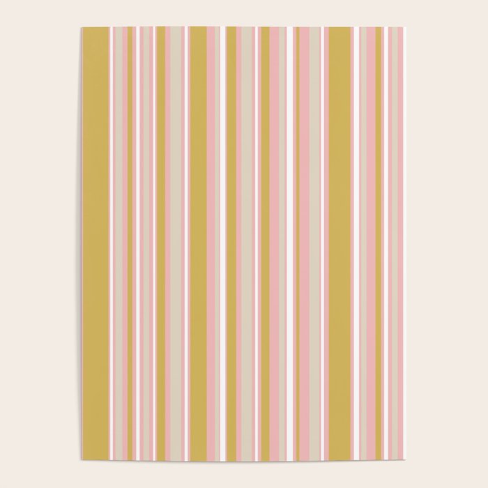Splendid Stripes - Retro Modern Stripe Pattern in Gold, Pink, White, and Mushroom Poster Gallery Image 4