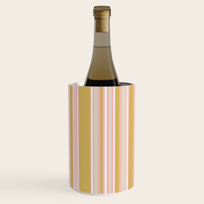 Splendid Stripes - Retro Modern Stripe Pattern in Gold, Pink, White, and Mushroom Wine Chiller Gallery Image 2