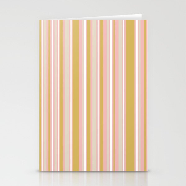 Splendid Stripes - Retro Modern Stripe Pattern in Gold, Pink, White, and Mushroom Stationery Card Gallery Image 1