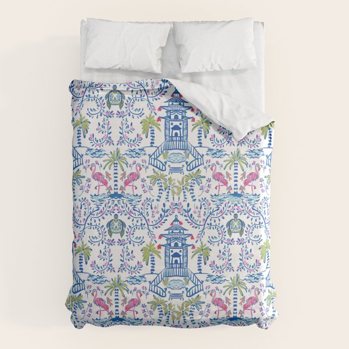 Colorful Coastal Chinoiserie  Duvet Cover Gallery Image 1