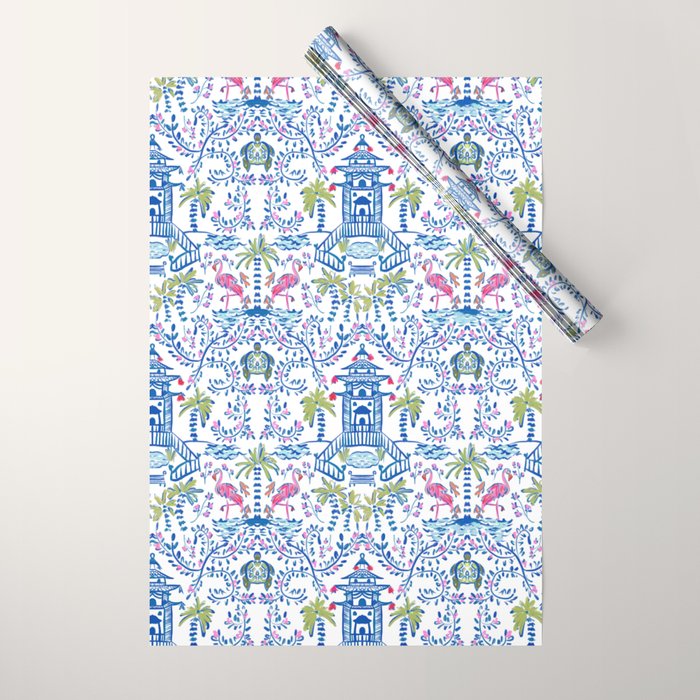 Colorful Coastal Chinoiserie  Wrapping Paper Gallery Image 1