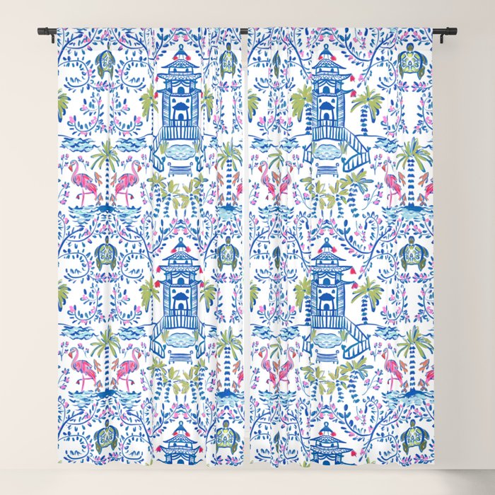 Colorful Coastal Chinoiserie  Window Curtain Gallery Image 1