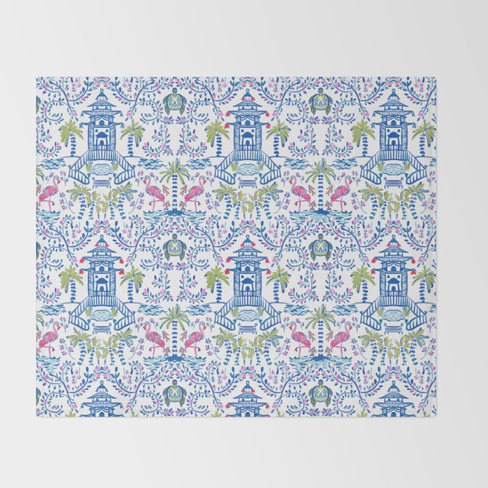 Colorful Coastal Chinoiserie  Throw Blanket Gallery Image 2