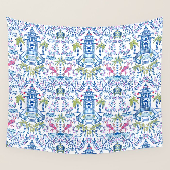 Colorful Coastal Chinoiserie  Wall Tapestry Gallery Image 1