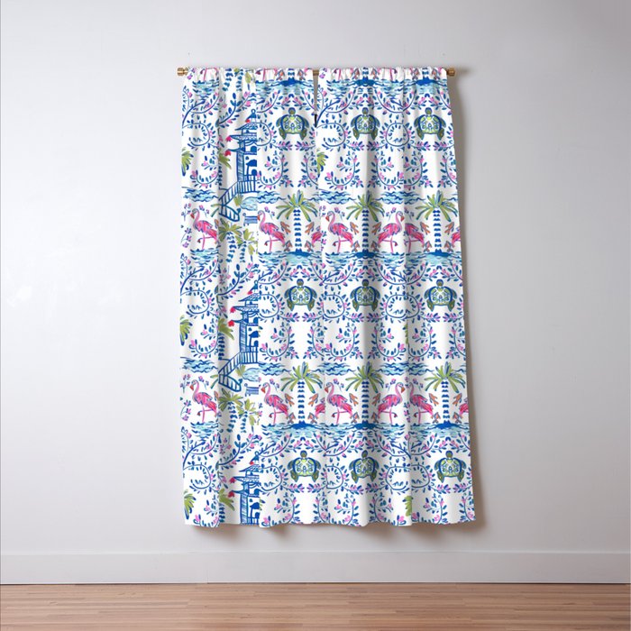 Colorful Coastal Chinoiserie  Window Curtain Gallery Image 3