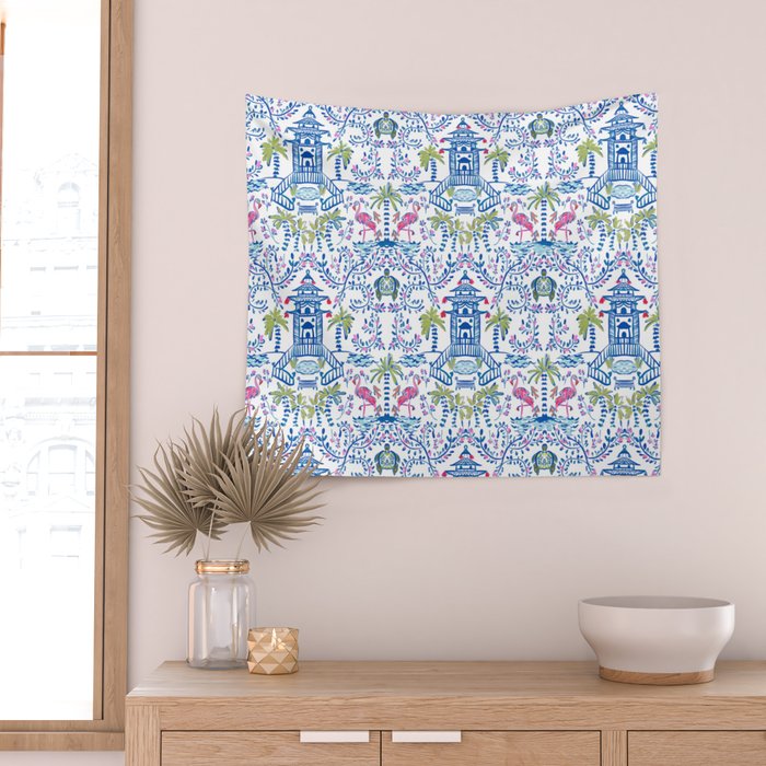 Colorful Coastal Chinoiserie  Wall Tapestry Gallery Image 2