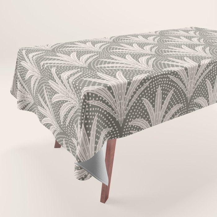 Boho Rustic Palm Radiance Muted Grey Tablecloth Gallery Image 1