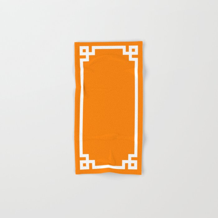 Orange and White Greek Key Square Border Bath Towel Gallery Image 1