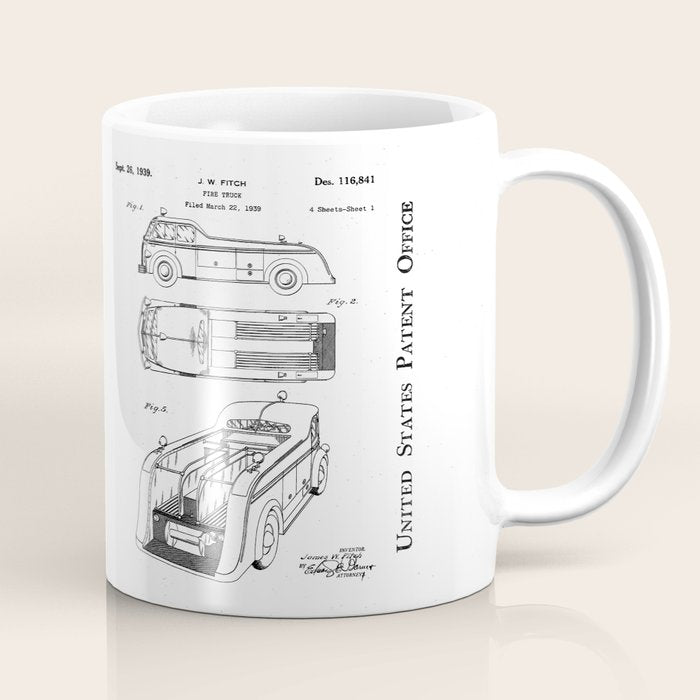 Fire Truck Patent - Fireman Art - Black Chalkboard Coffee Mug Gallery Image 1