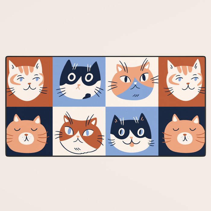 Colorful checkered cat pattern Desk Mat Gallery Image 3