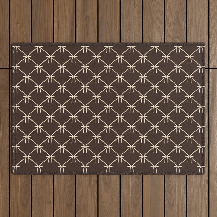 Bows and Ribbons Pattern LXIII Mocha Brown Outdoor Rug Gallery Image 1