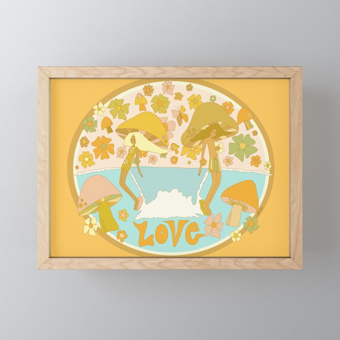 mushy love mushroom longboard surf // retro art by surfy birdy Mini Art Print Gallery Image 1