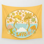 mushy love mushroom longboard surf // retro art by surfy birdy Wall Tapestry Gallery Image 4