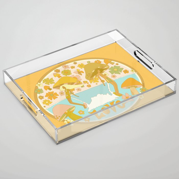 mushy love mushroom longboard surf // retro art by surfy birdy Acrylic Tray Gallery Image 1