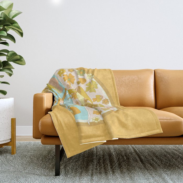 mushy love mushroom longboard surf // retro art by surfy birdy Throw Blanket Gallery Image 1