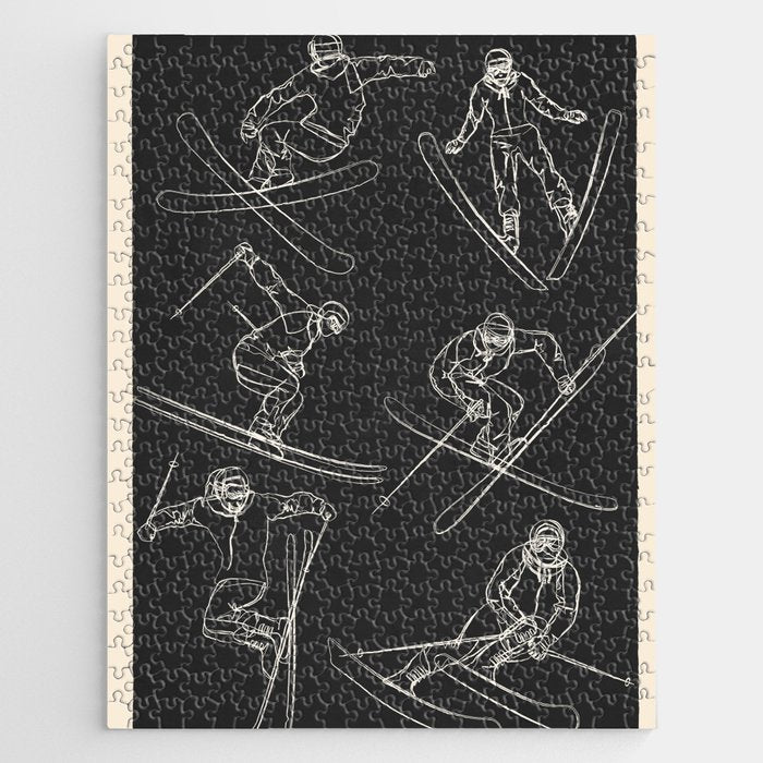 Minimal Skiers Line Art 1 Jigsaw Puzzle