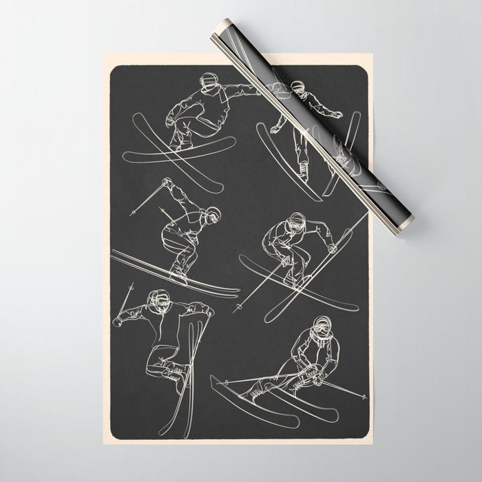 Minimal Skiers Line Art 1 Wrapping Paper Gallery Image 1