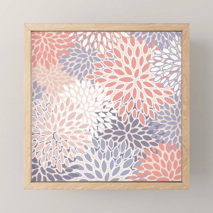  Modern Flowers Print, Coral, Pink and Purple Mini Art Print Gallery Image 1
