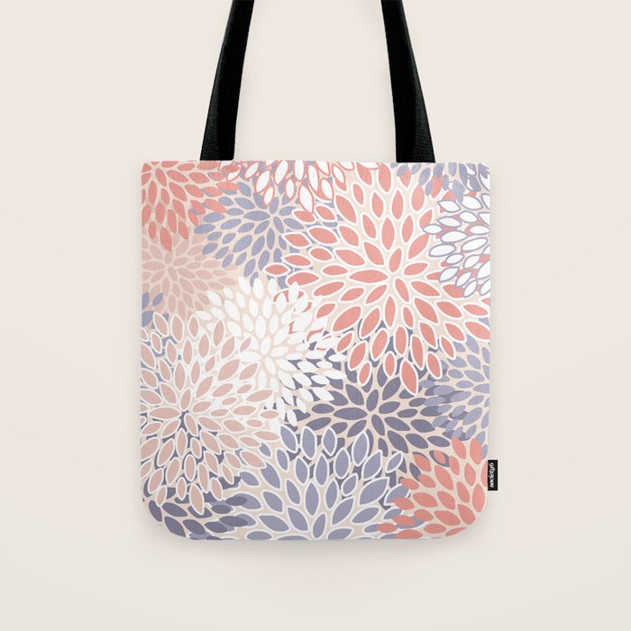  Modern Flowers Print, Coral, Pink and Purple Tote Bag Gallery Image 1