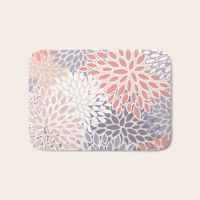  Modern Flowers Print, Coral, Pink and Purple Bath Mat Gallery Image 1