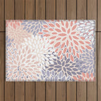  Modern Flowers Print, Coral, Pink and Purple Outdoor Rug Gallery Image 1