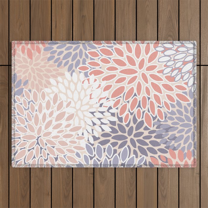  Modern Flowers Print, Coral, Pink and Purple Outdoor Rug Gallery Image 1