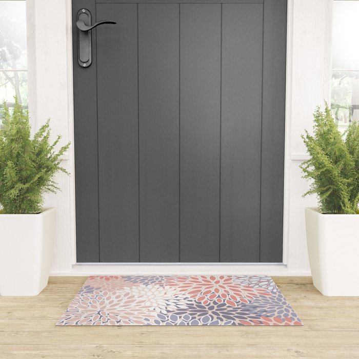 Modern Flowers Print, Coral, Pink and Purple Welcome Mat Gallery Image 3