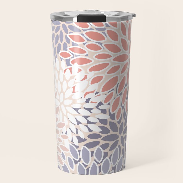  Modern Flowers Print, Coral, Pink and Purple Travel Mug Gallery Image 1