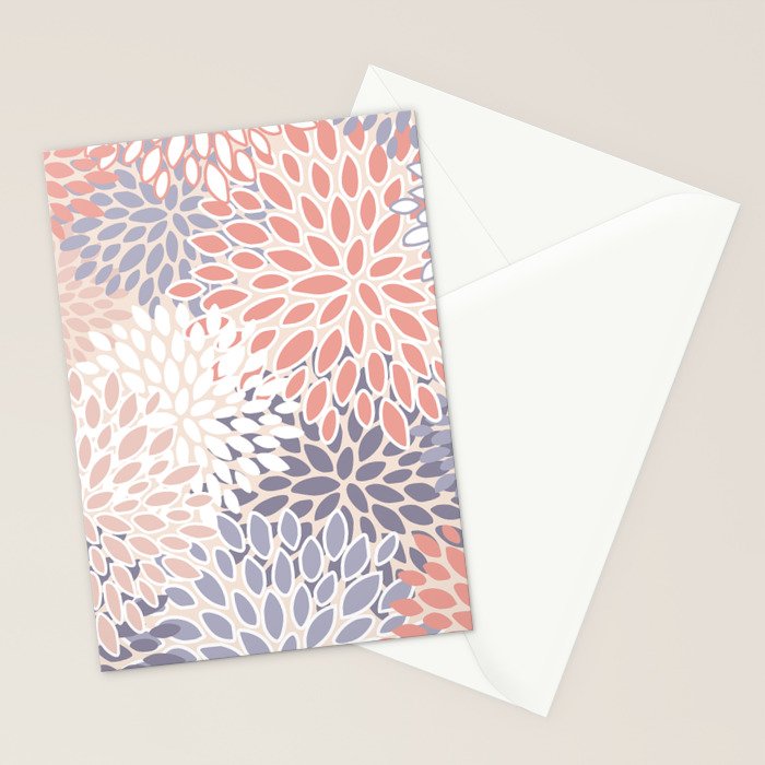  Modern Flowers Print, Coral, Pink and Purple Stationery Card Gallery Image 2