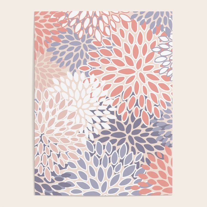  Modern Flowers Print, Coral, Pink and Purple Poster Gallery Image 1