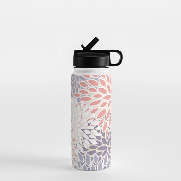  Modern Flowers Print, Coral, Pink and Purple Water Bottle Gallery Image 1