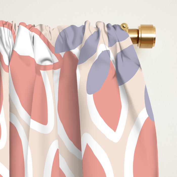 Modern Flowers Print, Coral, Pink and Purple Window Curtain Gallery Image 2