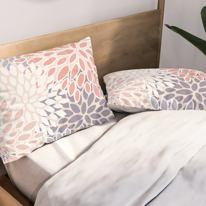  Modern Flowers Print, Coral, Pink and Purple Pillow Sham Gallery Image 2