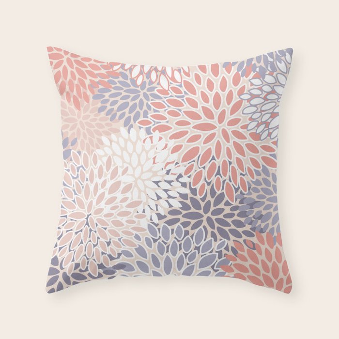  Modern Flowers Print, Coral, Pink and Purple Throw Pillow Gallery Image 1
