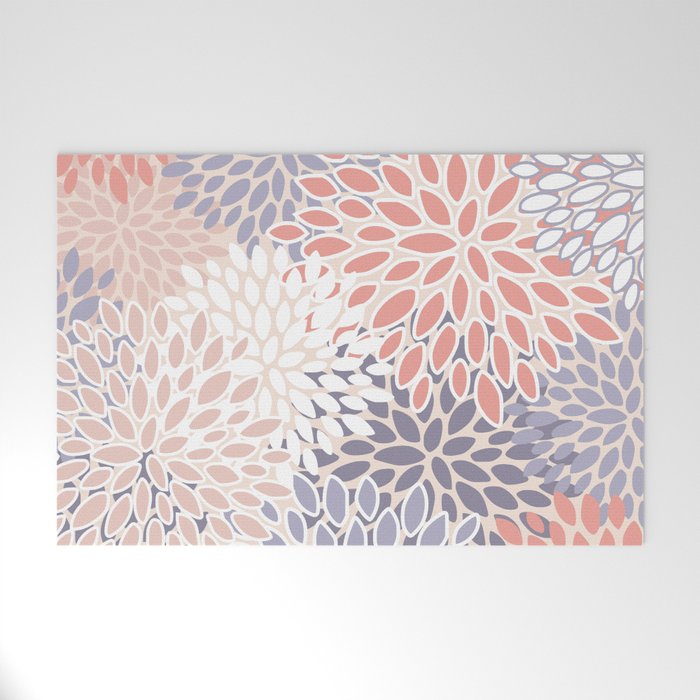  Modern Flowers Print, Coral, Pink and Purple Welcome Mat Gallery Image 1