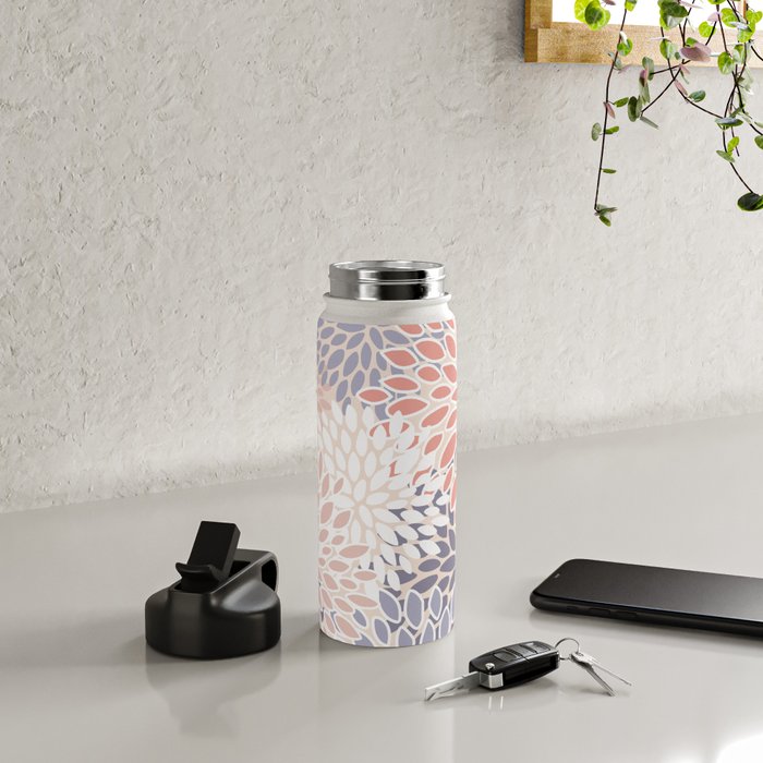  Modern Flowers Print, Coral, Pink and Purple Water Bottle Gallery Image 4