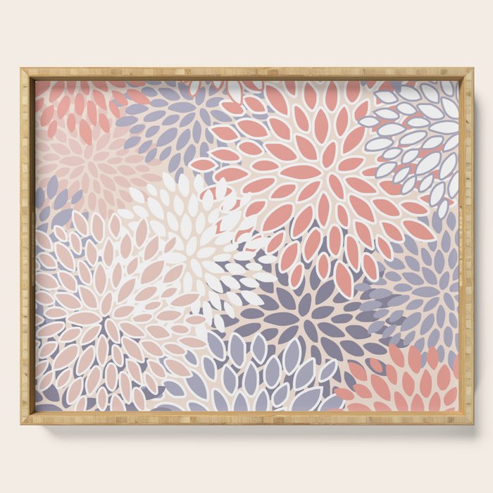  Modern Flowers Print, Coral, Pink and Purple Serving Tray Gallery Image 1
