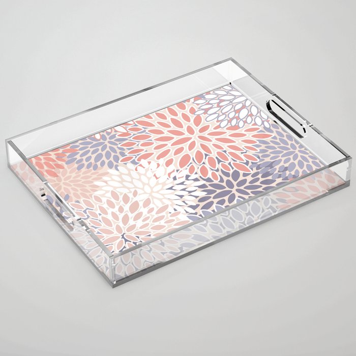  Modern Flowers Print, Coral, Pink and Purple Acrylic Tray Gallery Image 1