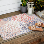 Modern Flowers Print, Coral, Pink and Purple Outdoor Rug Gallery Image 2