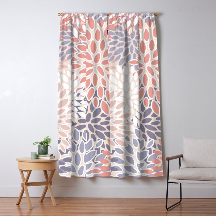  Modern Flowers Print, Coral, Pink and Purple Window Curtain Gallery Image 5