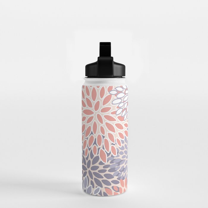  Modern Flowers Print, Coral, Pink and Purple Water Bottle Gallery Image 2