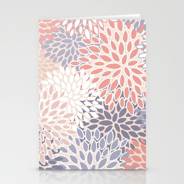  Modern Flowers Print, Coral, Pink and Purple Stationery Card Gallery Image 1