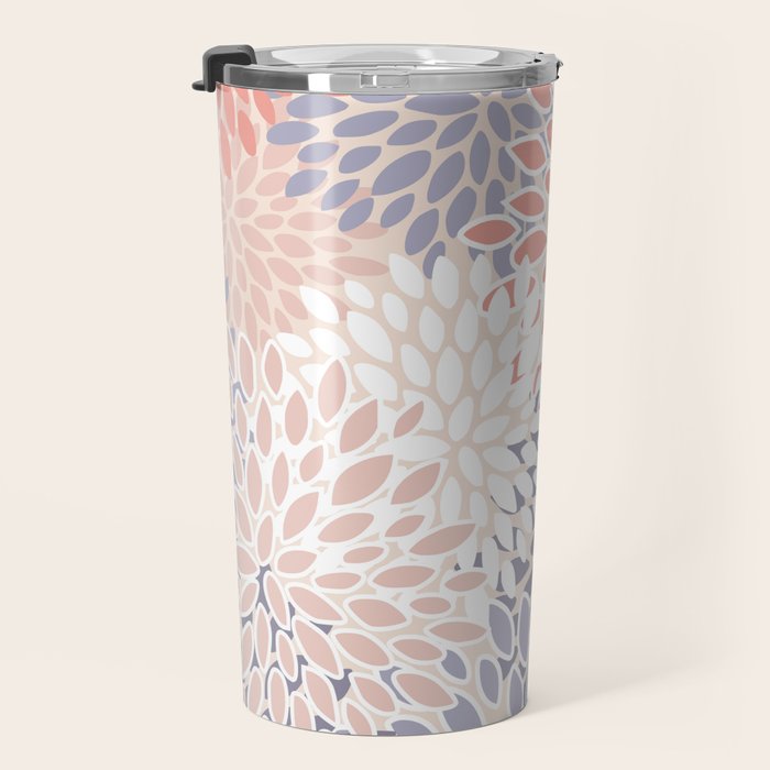  Modern Flowers Print, Coral, Pink and Purple Travel Mug Gallery Image 3